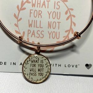 NEW Alex and Ani rose gold tone “what is for you will not pass you” bracelet